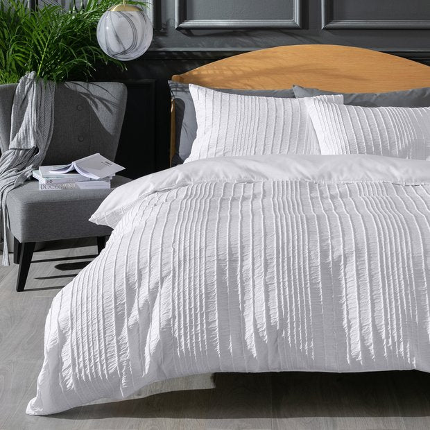 Argos Home Crinkle White Double Duvet Cover Set - British product