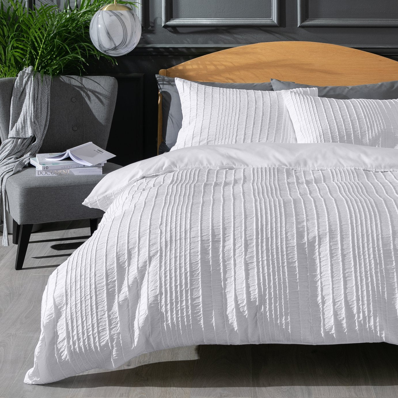 Argos Home Crinkle White duvet cover set King size - British product