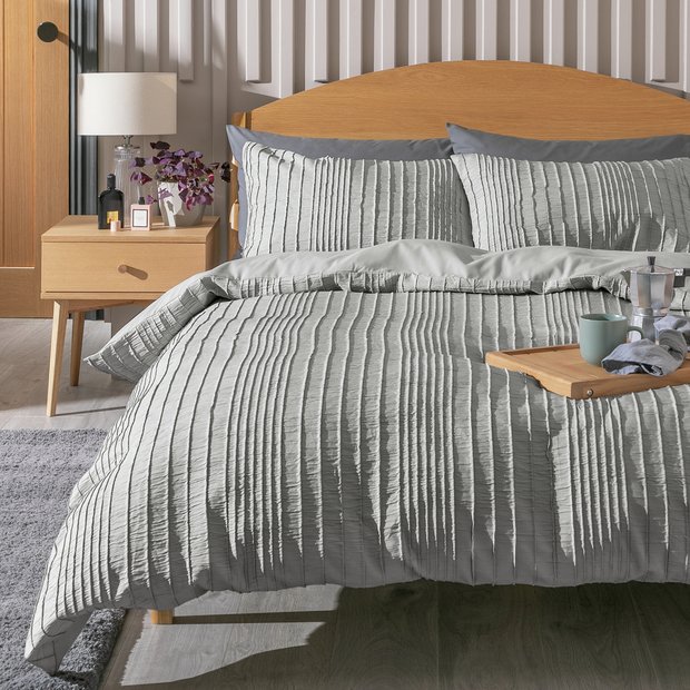 Argos Home Crinkle Grey Duvet Cover Set Superking - British product