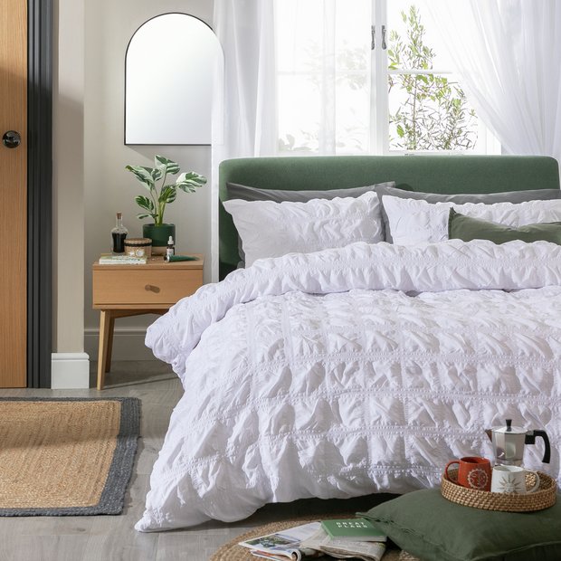 Argos Home Seersucker White Duvet Cover Set Superking - British product