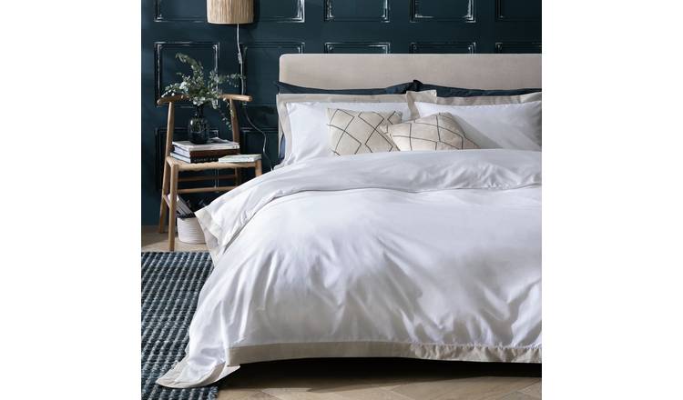 Habitat Cotton 180TC Oxford Edge White Bedding Set-Superking