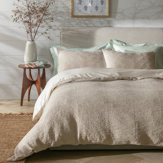 Habitat Cotton Contrast Waffle Beige Bedding Set Double, UK version