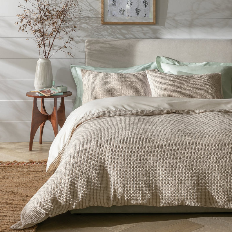 Habitat Cotton Contrast Waffle Beige Bedding Set Double, UK version