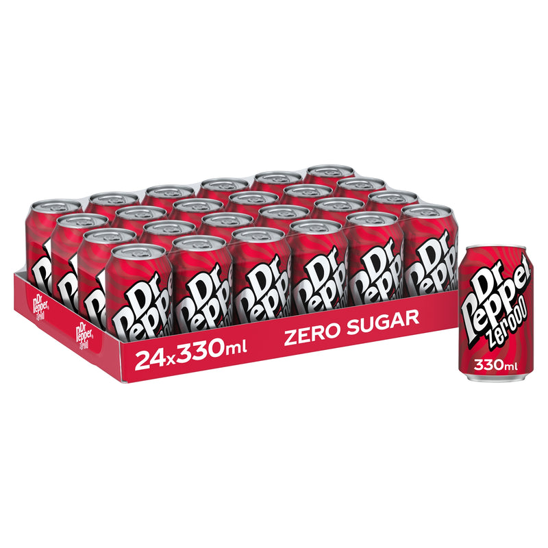 Dr Pepper Zero sugar-free cola 24 x 330ml cans - British product