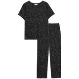 M&S Cotton Rich Printed Crop Leg Pyjama Set, L, Black