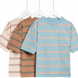 M&S Boys 3pk Pure Cotton Striped T-Shirts 3-4 Years Multi