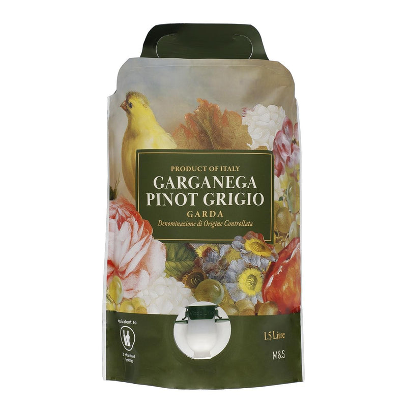 M&S Garganega Pinot Grigio white wine pouch, imported from the UK