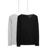 M&S Womens Pointelle Thermal Long Sleeve Tops, 18, Black Mix