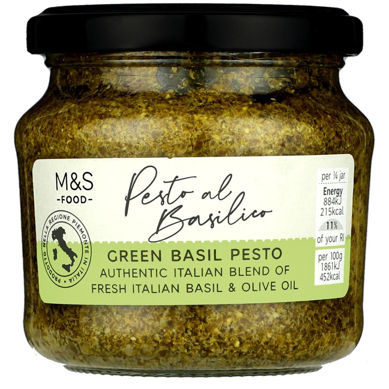 M&S green pesto with Italian basil and olive oil, imported from the UK