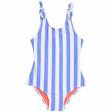 M&S Girls Striped Swimming Costume, 4-5 Years, Blue