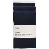M&S School Tights, 3 Pack, 8-9 Years, Navy