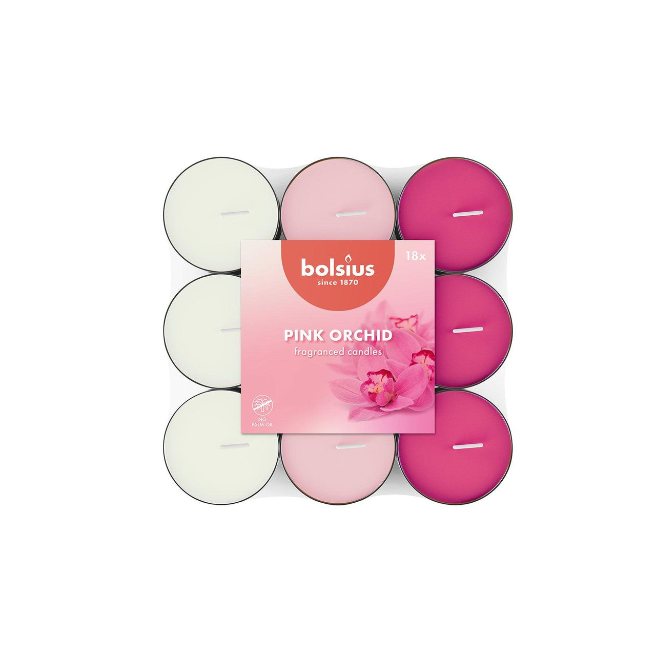 Bolsius scented tea lights with pink orchid fragrance in flat pack - British product