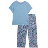 M&S Womens Cropped Pyjama Set, Medium, Smokey Blue