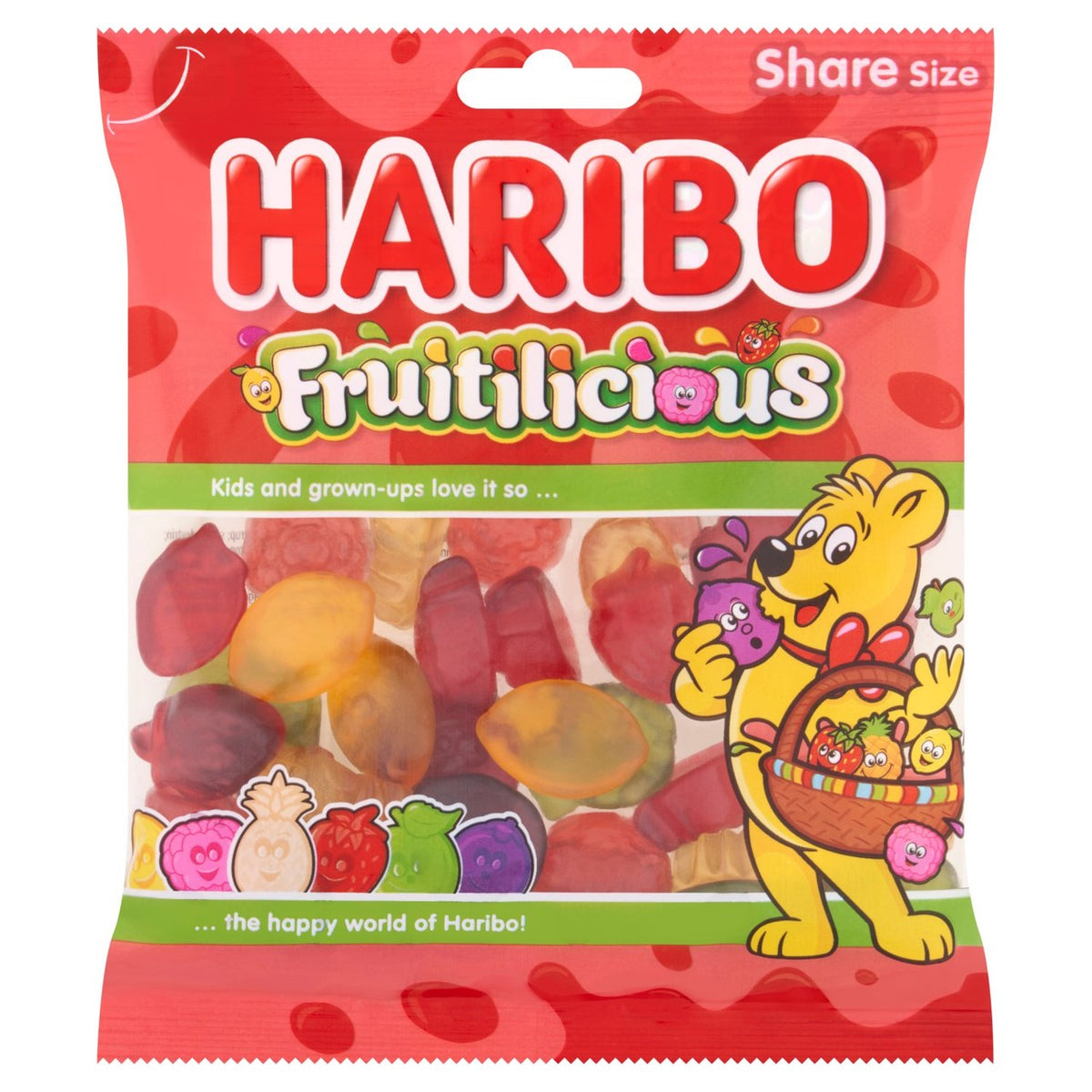 Haribo fruit flavour gums sharing bag with natural colours, UK version