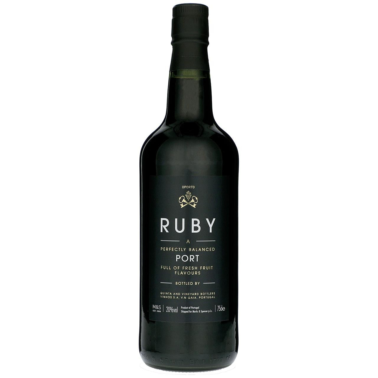 M&S Sweet Ruby Port fortified wine bottle, imported from the UK
