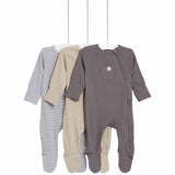 M&S Collection Girls, Cotton Striped & Plain Sleepsuits, 0-3 Months, Grey