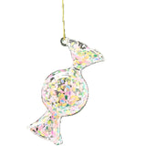 Clear Glass Round Sweet With Sequins Hanging Decoration 8cm