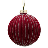 Burgundy Flock Glass Ball - Gold Glitter 8cm