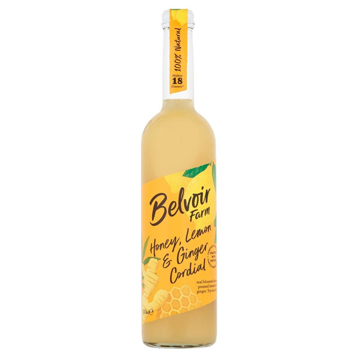 Belvoir honey lemon ginger cordial bottle - British product