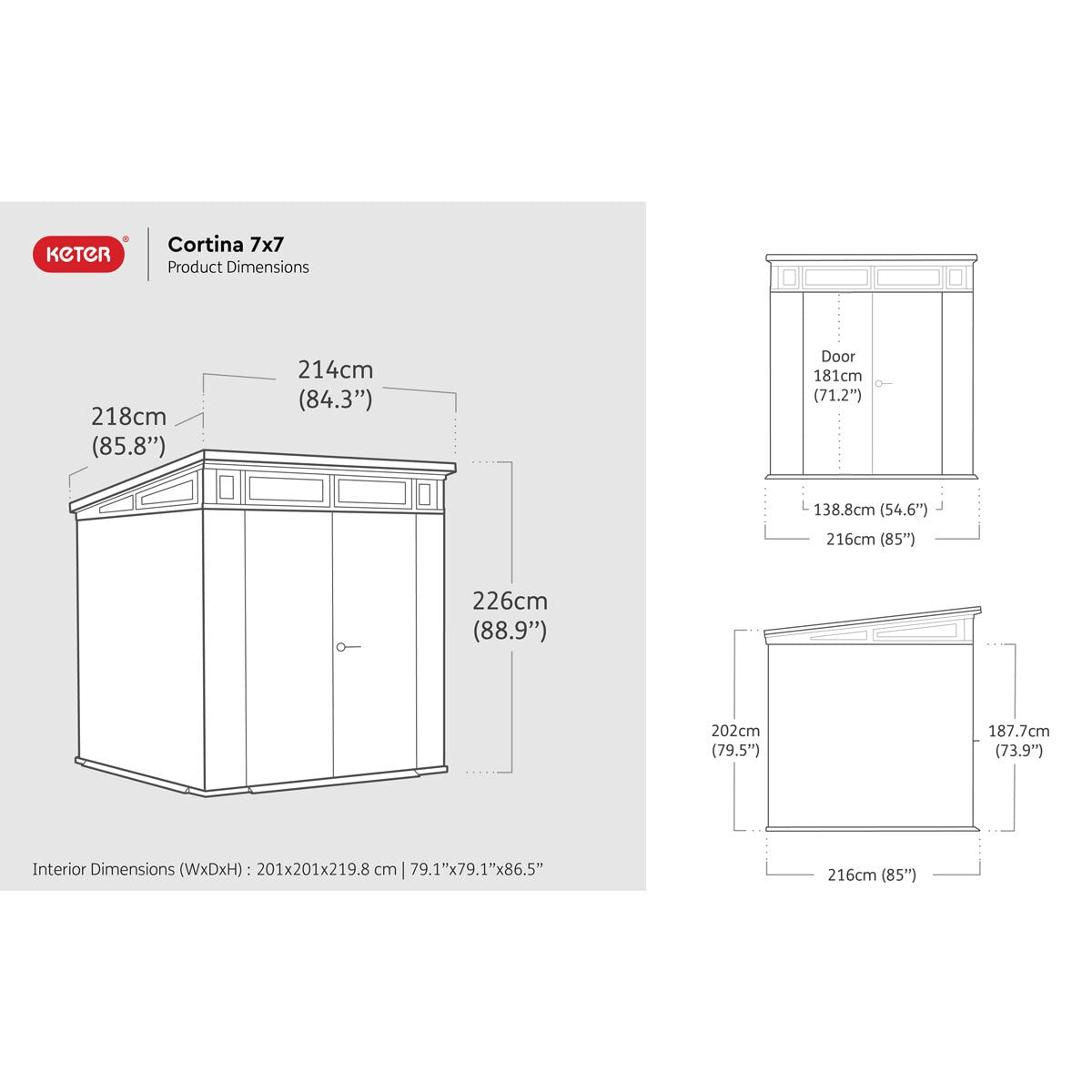 Keter Cortina plastic shed 7ft x 7ft, UK version