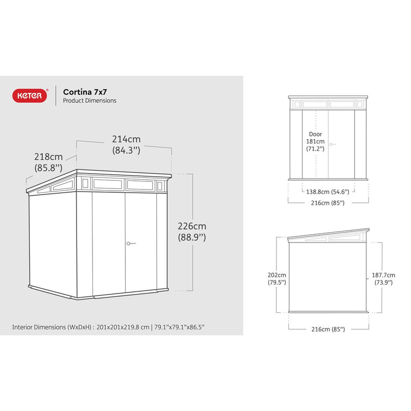 Keter Cortina plastic shed 7ft x 7ft, UK version