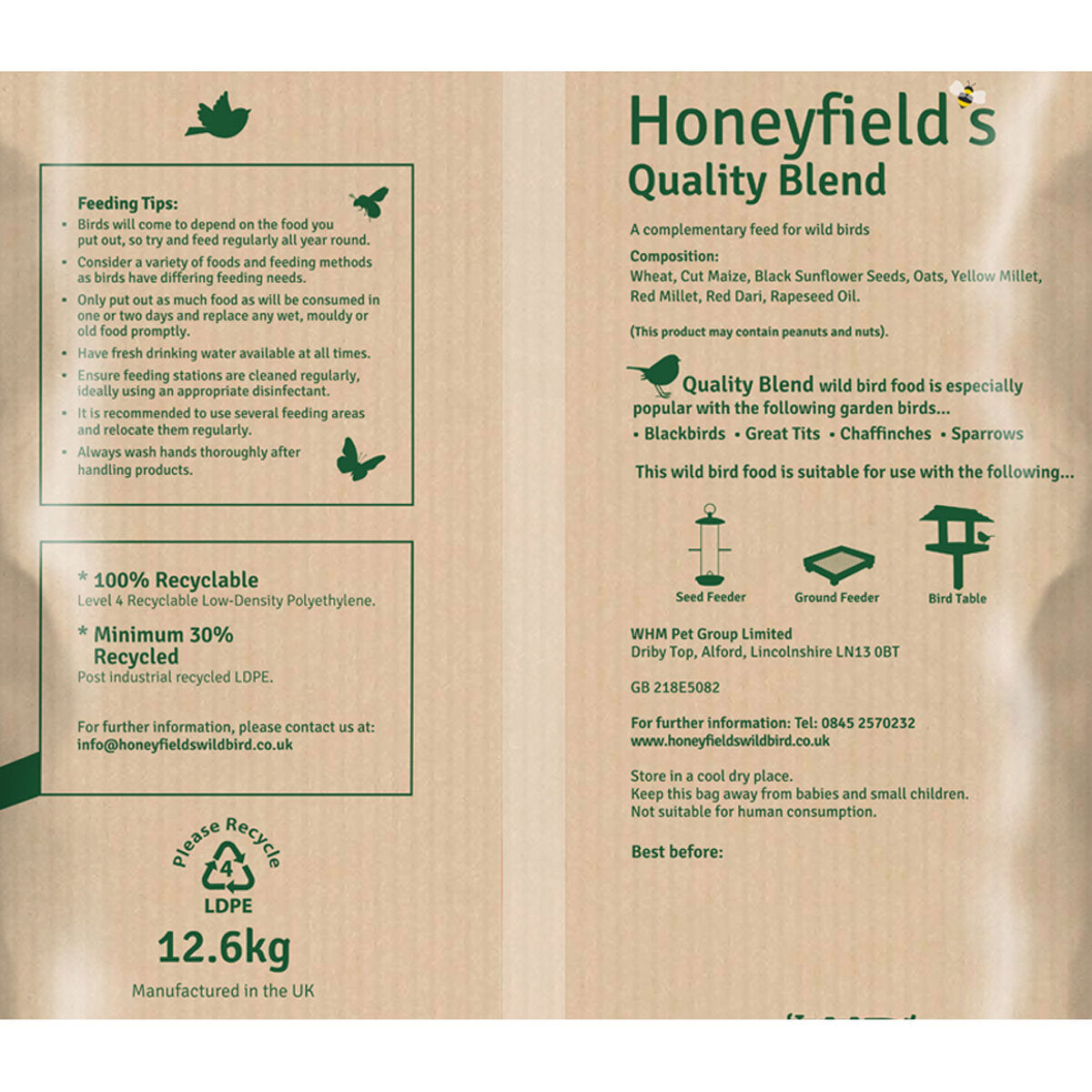 Honeyfield's wild bird food 12.6kg, UK version