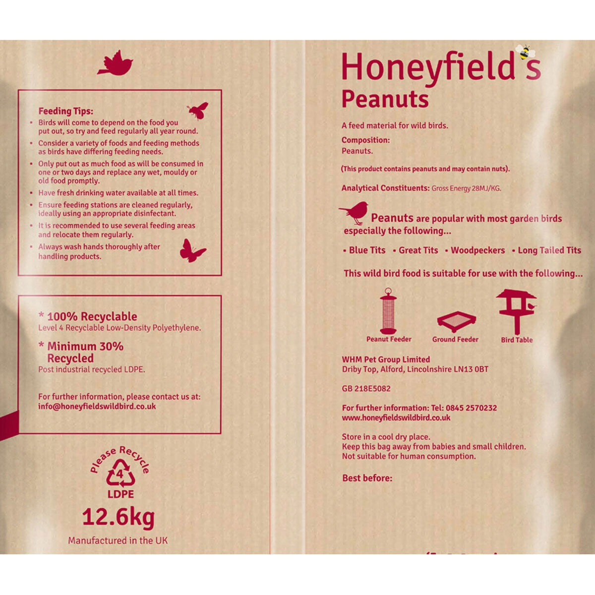 Honeyfield's wild bird peanuts 12.6kg, UK version