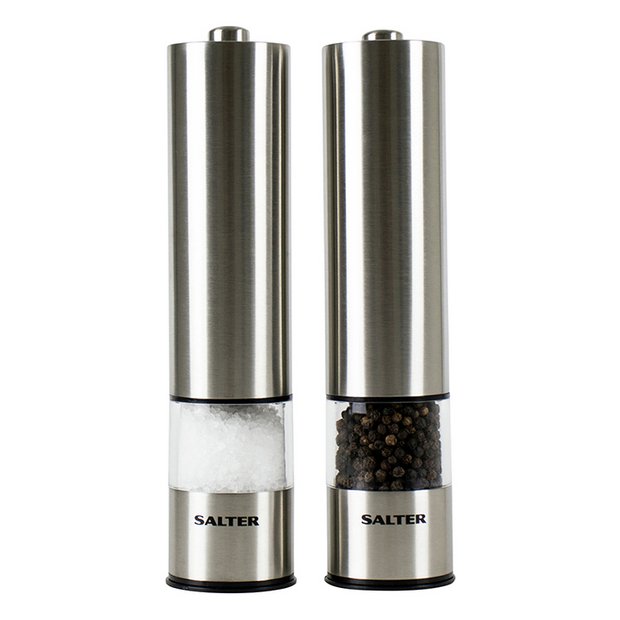 Salter electronic salt and pepper mill set in silver (British brand)