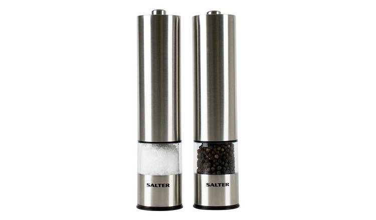 Salter electronic salt and pepper mill set in silver (British brand)