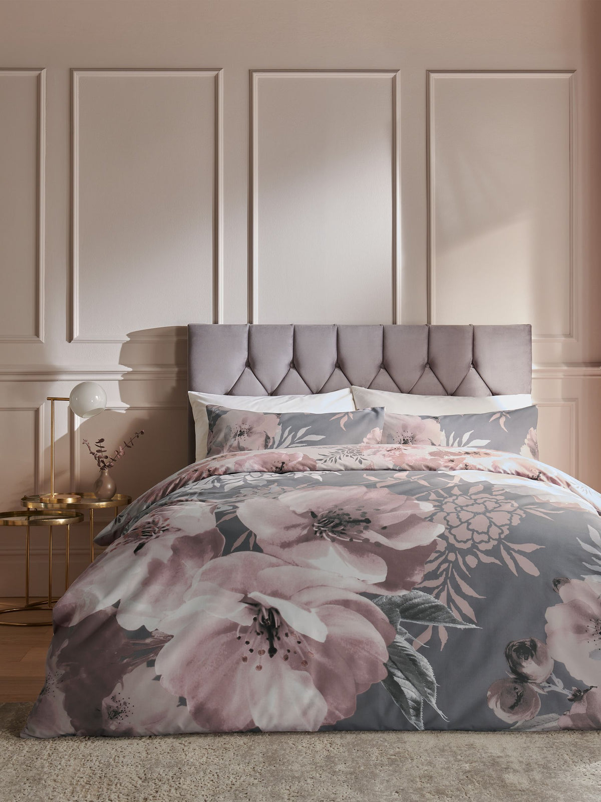 Catherine Lansfield pink dramatic floral duvet cover and pillowcase set - British product