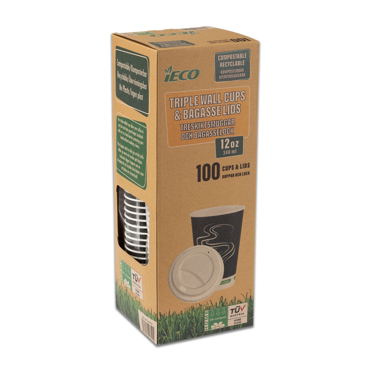 iECO triple wall hot cups 12oz 100 pack, UK version