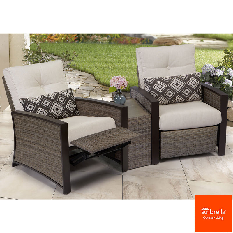 3-Piece Cushioned Woven Aluminium Outdoor Recliner Seating Set with Porcelain Side Table