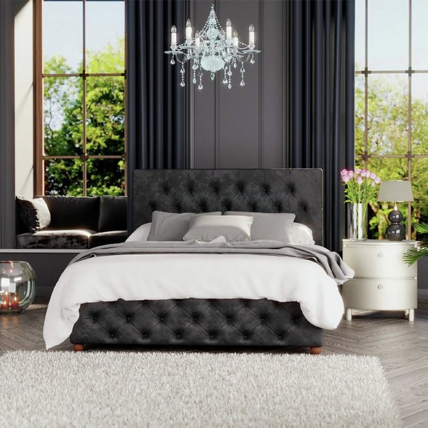 LLB Luna Velvet Kingsize Ottoman Bedframe in Black, UK version