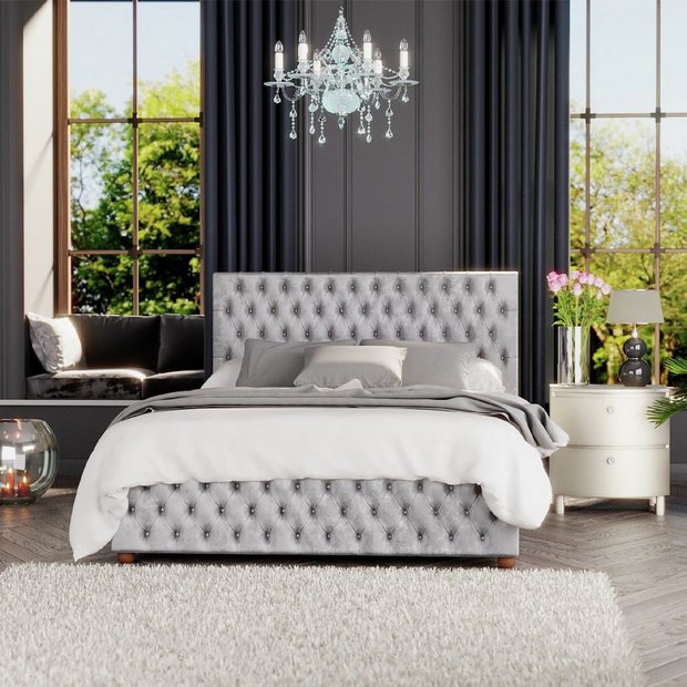LLB Seren Velvet Kingsize Ottoman Bedframe in Silver, UK version