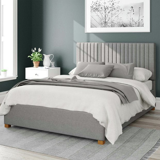 Aspire Grant Linen Double Ottoman Bedframe in Grey - British product