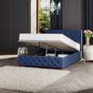 LLB Luna Velvet small double ottoman bedframe in navy, UK version