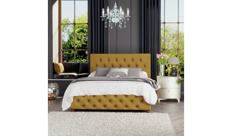 LLB Luna Velvet Kingsize Ottoman Bedframe in Ochre, UK version