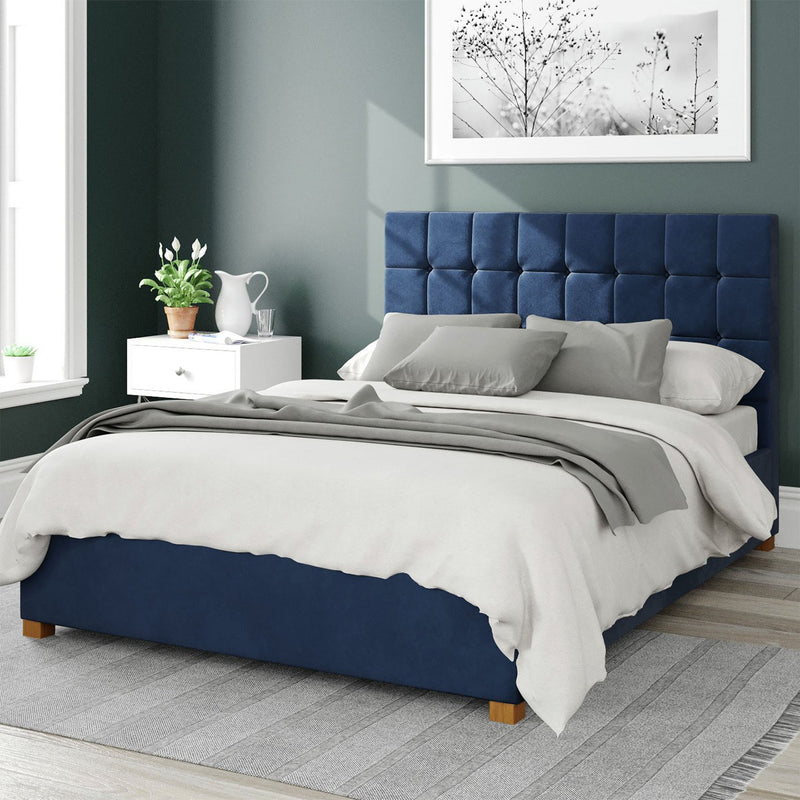 Aspire Sinatra velvet kingsize Ottoman bedframe in navy - British product
