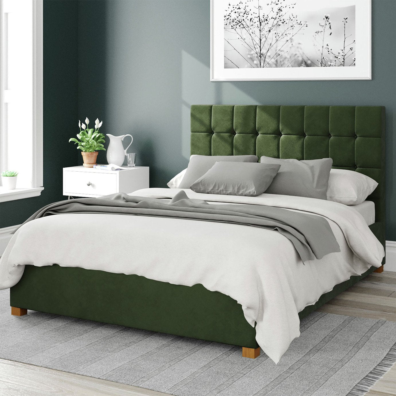 Aspire Sinatra Velvet Double Ottoman Bedframe in Forest Green - British product