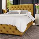 LLB Luna Velvet Small Double Ottoman Bedframe in Ochre, UK version