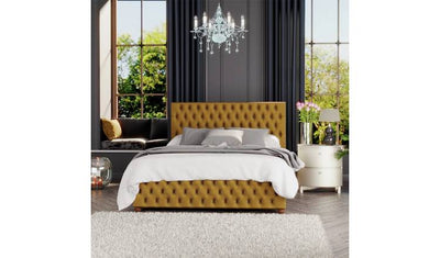 LLB Seren Velvet Kingsize Ottoman Bedframe in Ochre Storage Bed Frame