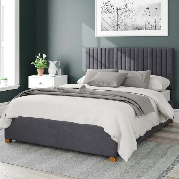 Aspire Grant Velvet Double Ottoman Bedframe in Steel - British product