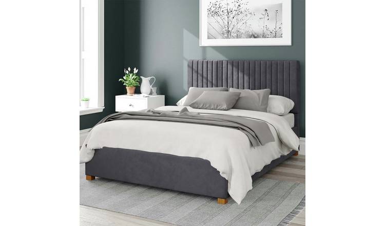 Aspire Grant Velvet Double Ottoman Bedframe in Steel - British product