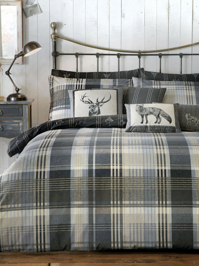 Dreams & Drapes Grey Connolly Check 100% Cotton Duvet Cover and Pillowcase Set