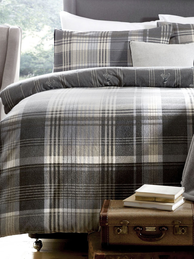 Dreams & Drapes Grey Connolly Check 100% Cotton Duvet Cover and Pillowcase Set