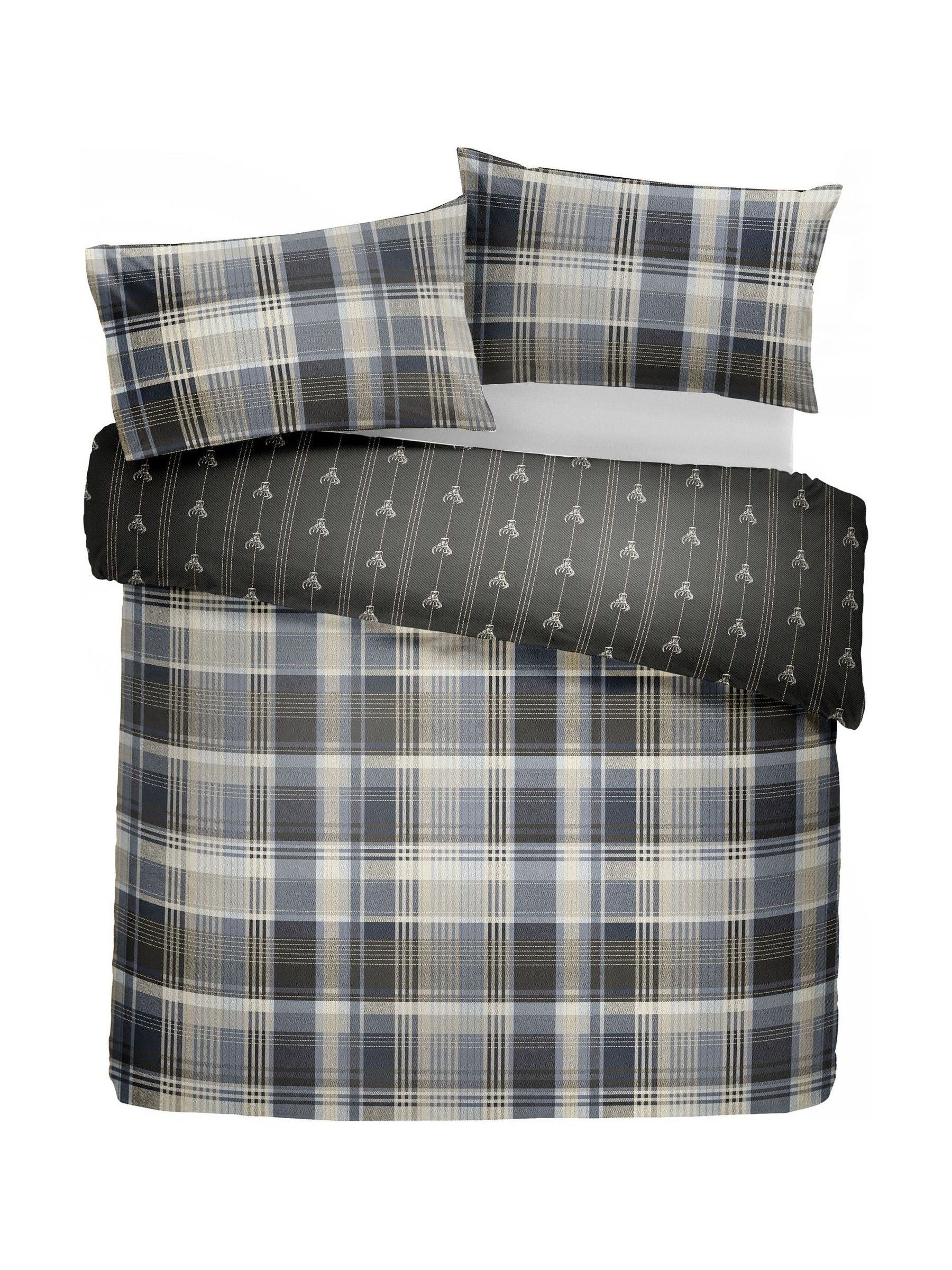 Dreams & Drapes Grey Connolly Check 100% Cotton Duvet Cover and Pillowcase Set