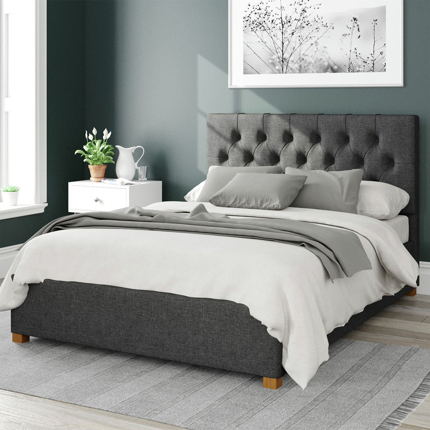 Aspire Olivier Twill Kingsize Ottoman Bed Frame Charcoal - British product