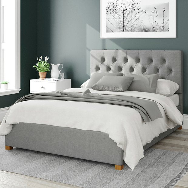 Aspire Olivier Linen Kingsize Ottoman Bedframe in Grey - British product