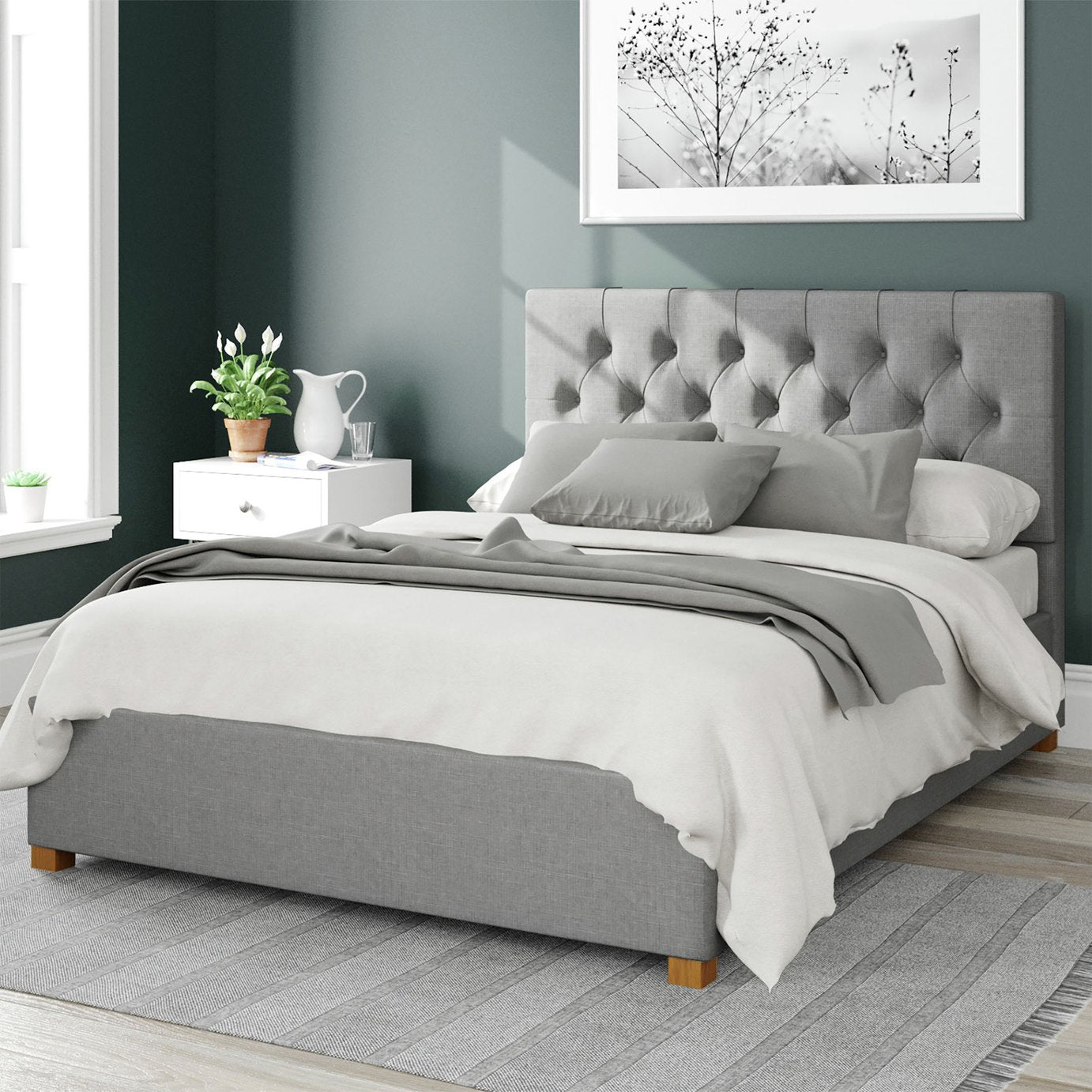 Aspire Olivier Linen Double Ottoman Bedframe in Grey - British product
