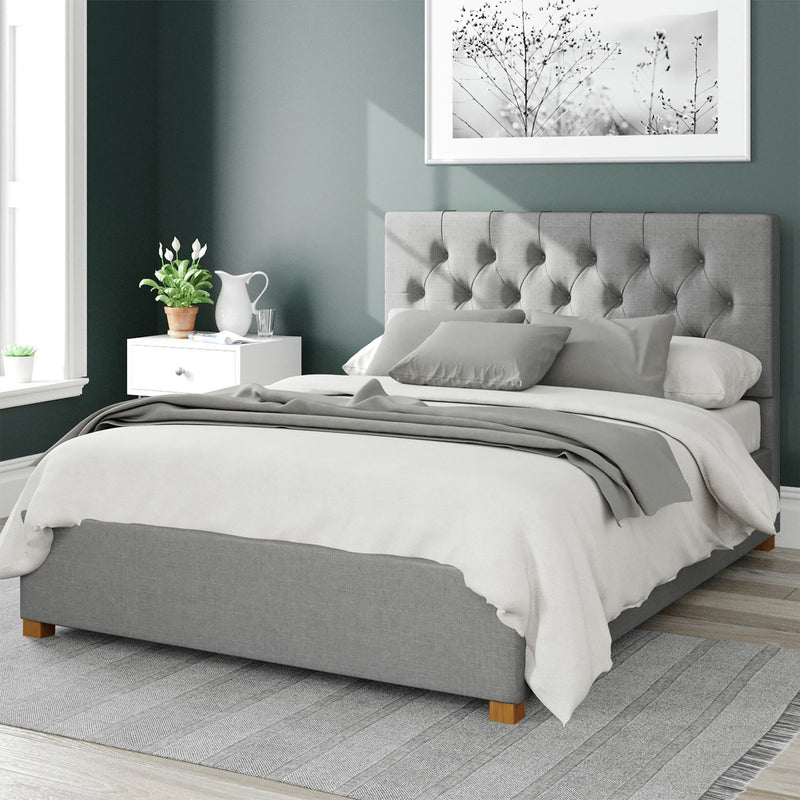 Aspire Olivier Linen Double Ottoman Bedframe in Grey - British product